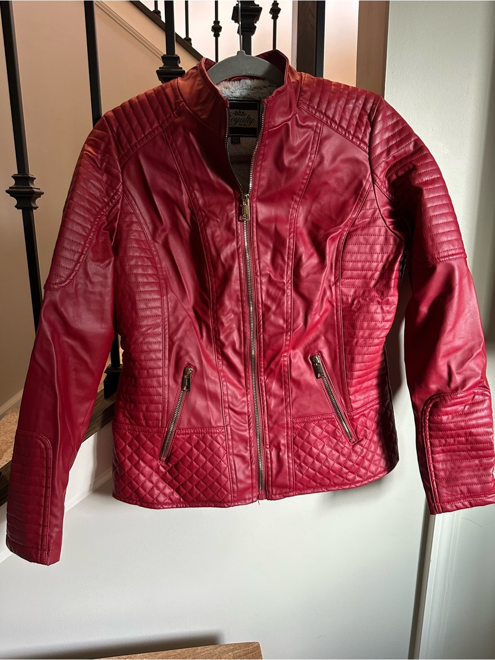 Quilted Red Faux Leather Jacket - Women